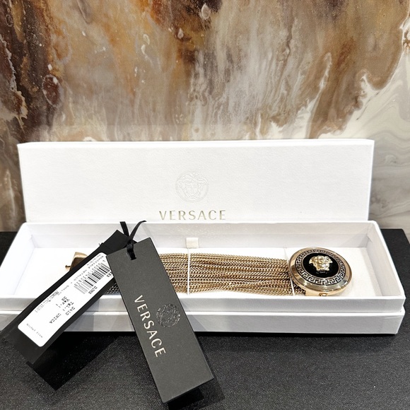 VERSACE Medusa Vanitas Black Enamel Gold-Tone Multi-Chain Medallion Bracelet - Picture 2 of 6